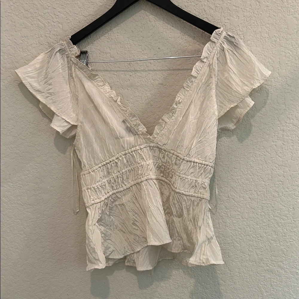 J. Crew Cream Ruffled Peasant Blouse - Picture 3 of 5